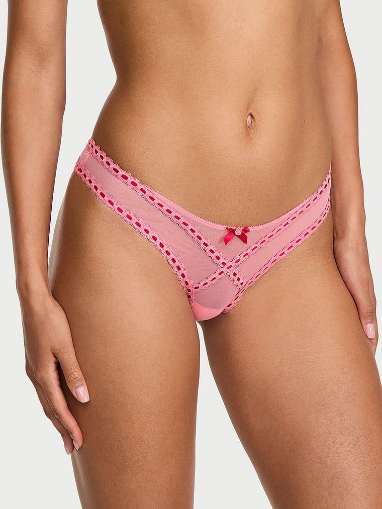 Dream Angels Majtki z siateczki brazyliany Ribbon Slot