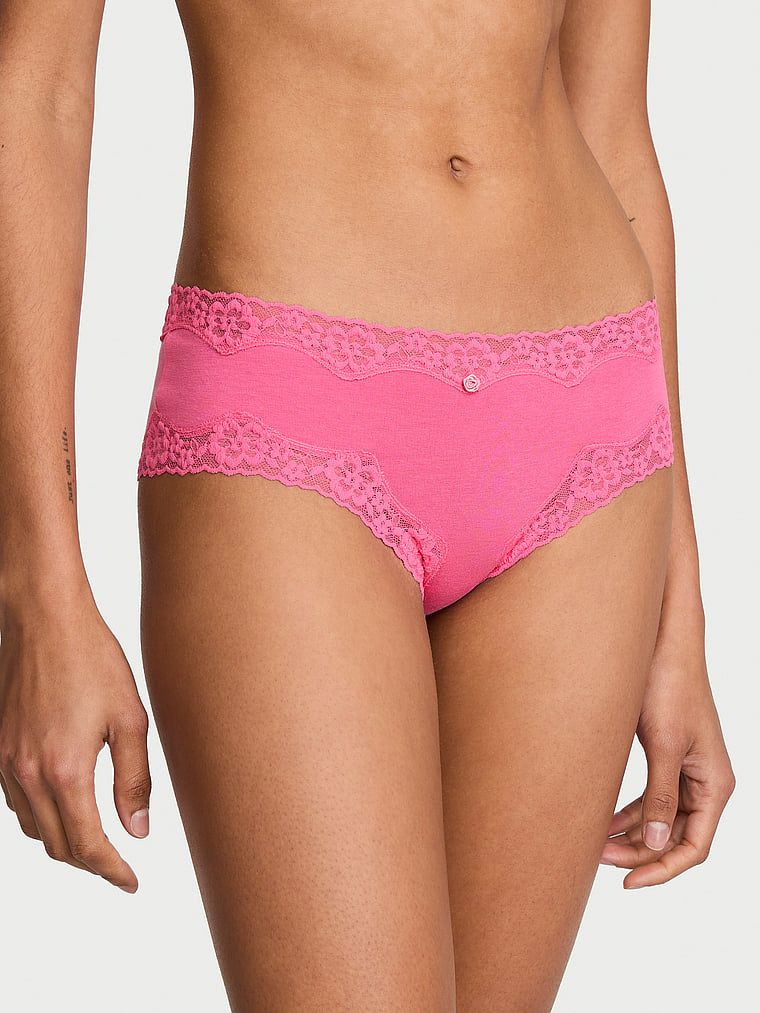 Lace Trim Majtki bawełniane z koronką na krawędziach Lace-Waist Cheeky