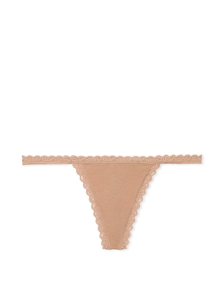 Stringi bawełniane z koronką Lace-Trim. Produkt ma kolor beżowy i pochodzi z kolekcji Lacie. 