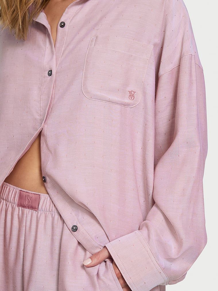 Piżama z bawełny i modalu z długim rękawem. Produkt ma kolor różowy i pochodzi z kolekcji Victoria's Secret. 