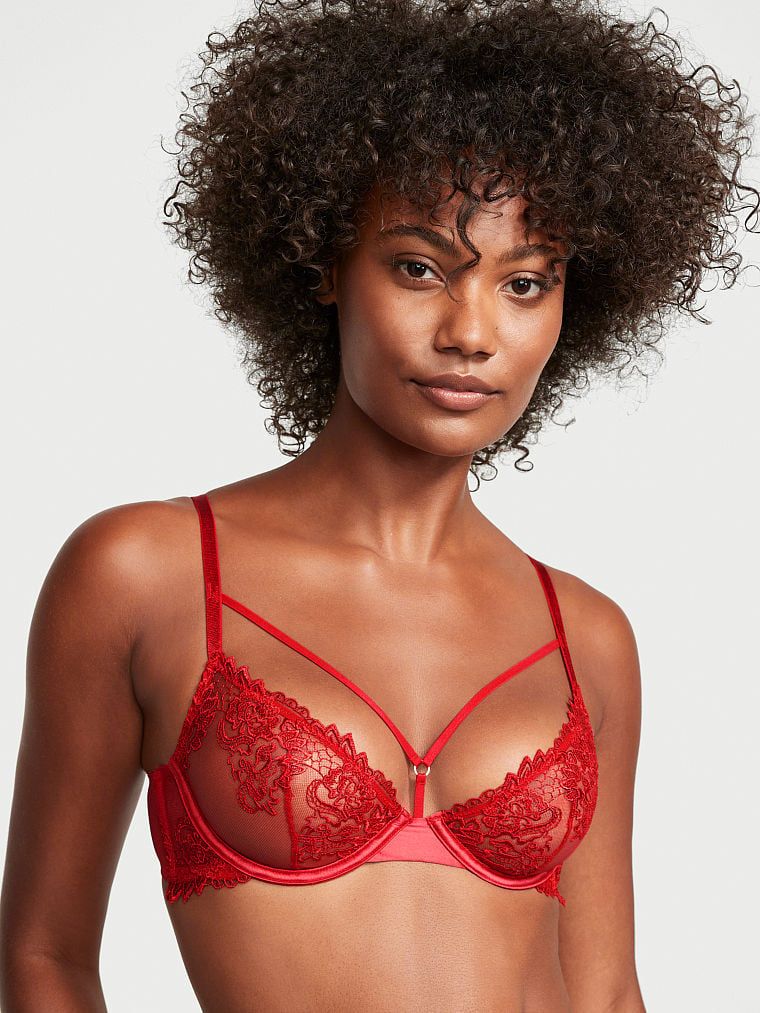 Very Sexy Biustonosz nieusztywniany z haftem i paseczkami Embroidered Mesh Strappy Demi