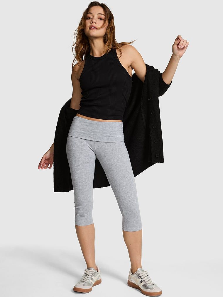 Legginsy capri All-Day Cotton z wywijanym pasem