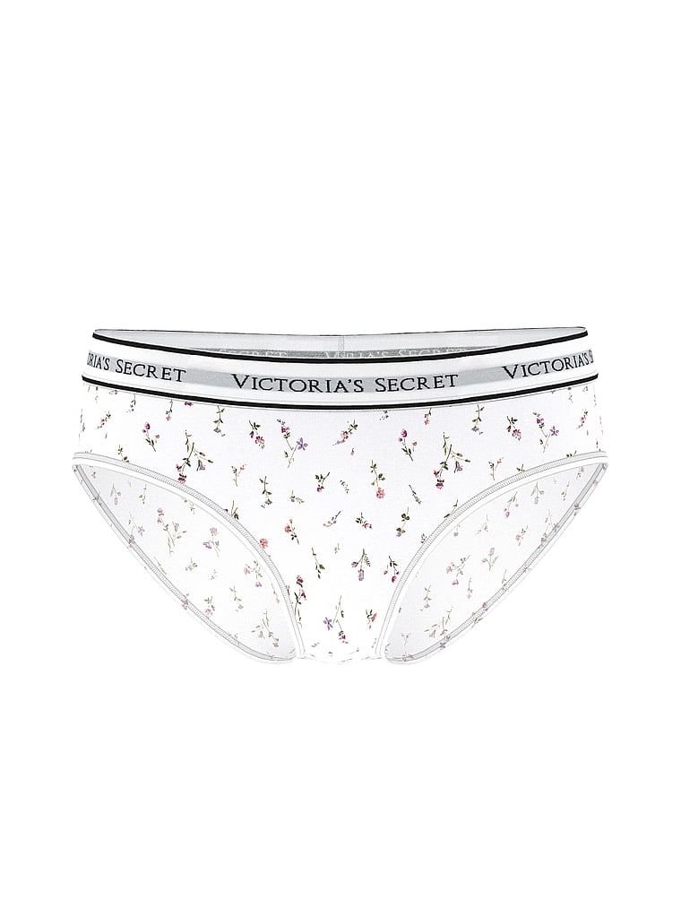 Majtki bawełniane z logo w talii Hiphugger. Produkt ma wzór kwiatowy i pochodzi z kolekcji Body by Victoria. 