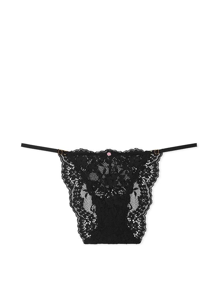 Majtki koronkowe z regulowanymi paskami Bikini. Produkt ma kolor czarny i pochodzi z kolekcji Dream Angels. 