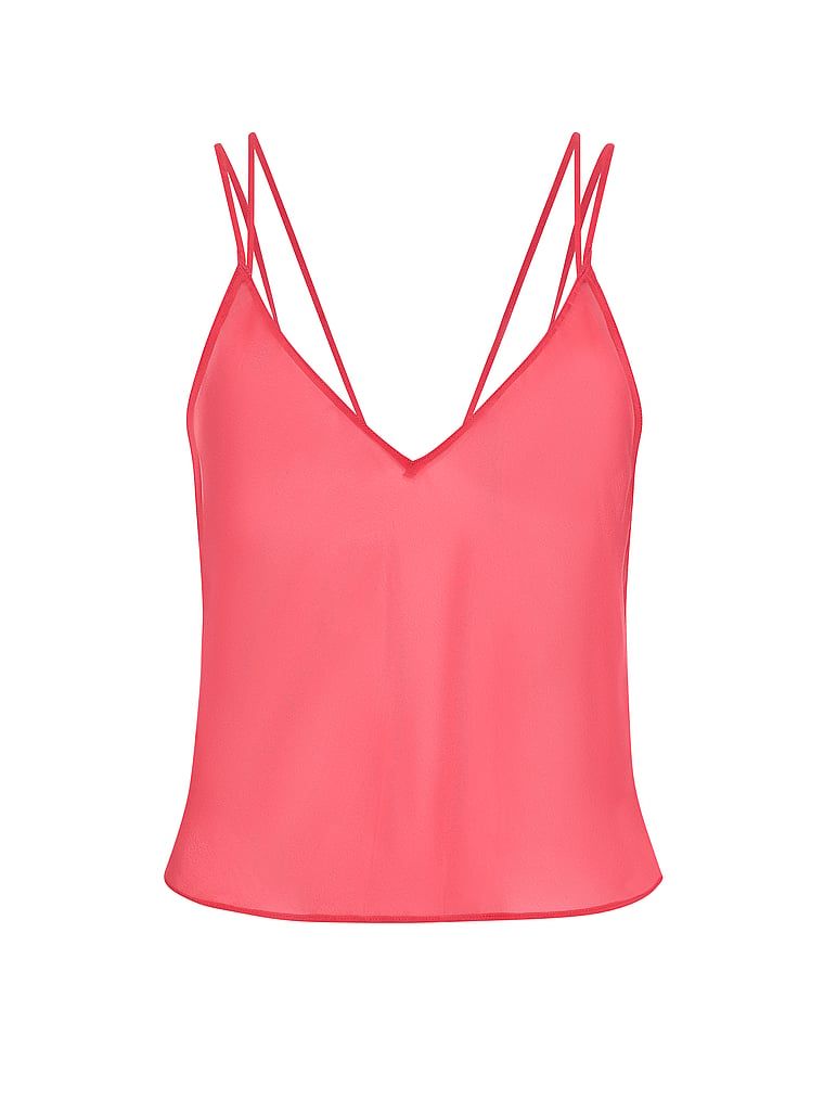 Top z szyfonu do spania. Produkt ma kolor czerwony i pochodzi z kolekcji Victoria's Secret. 