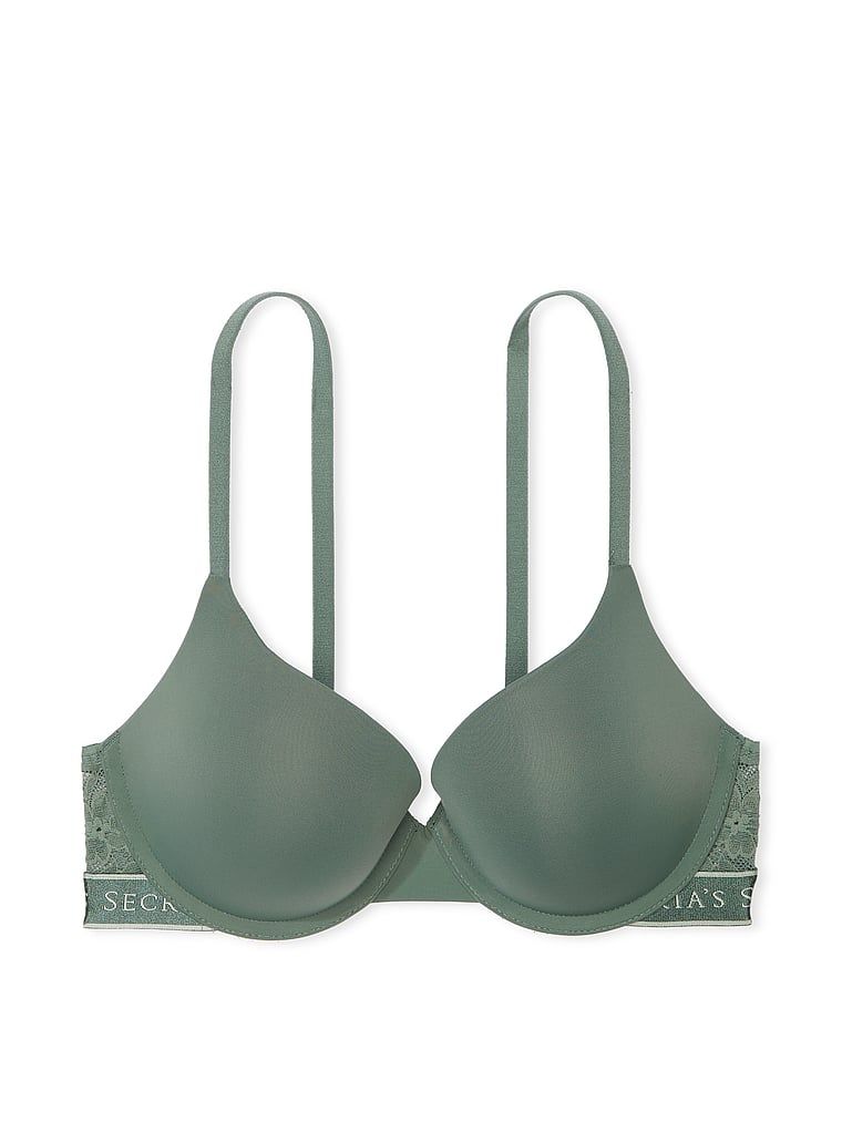 Na zdjęciu na białym tle widoczny jest biustonosz push-up Perfect Shape Lace-Trim. Produkt ma kolor zielony i pochodzi z kolekcji T-shirt.