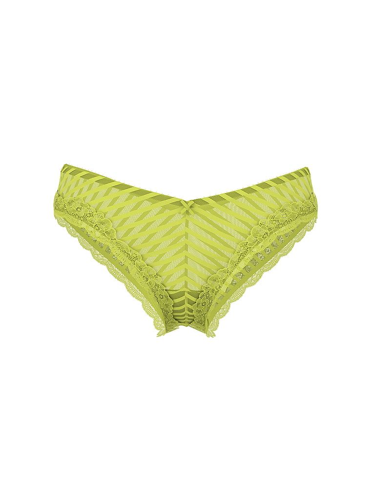 Majtki z paseczków z wysoko wyciętymi nogawkami Tease Sheer Stripe Cheeky. Produkt ma kolor zielony i pochodzi z kolekcji Victoria's Secret. 