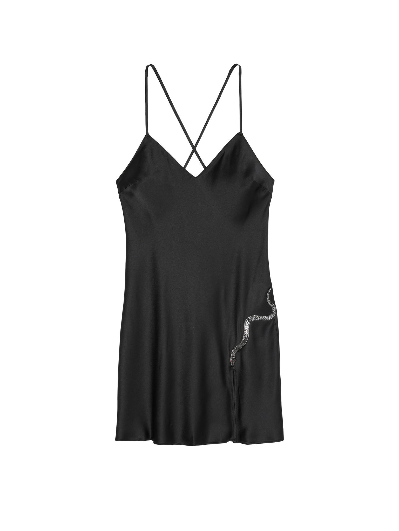 Koszulka nocna satynowa Snake Shine Slip. Produkt ma kolor czarny i pochodzi z kolekcji Victoria's Secret. 