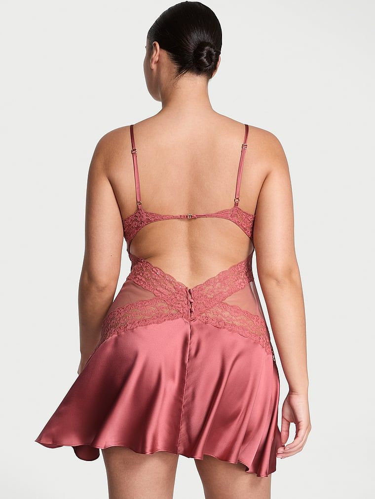 Dream Angels Koszulka nocna satynowa z koronką Lace and Satin Flounce Slip
