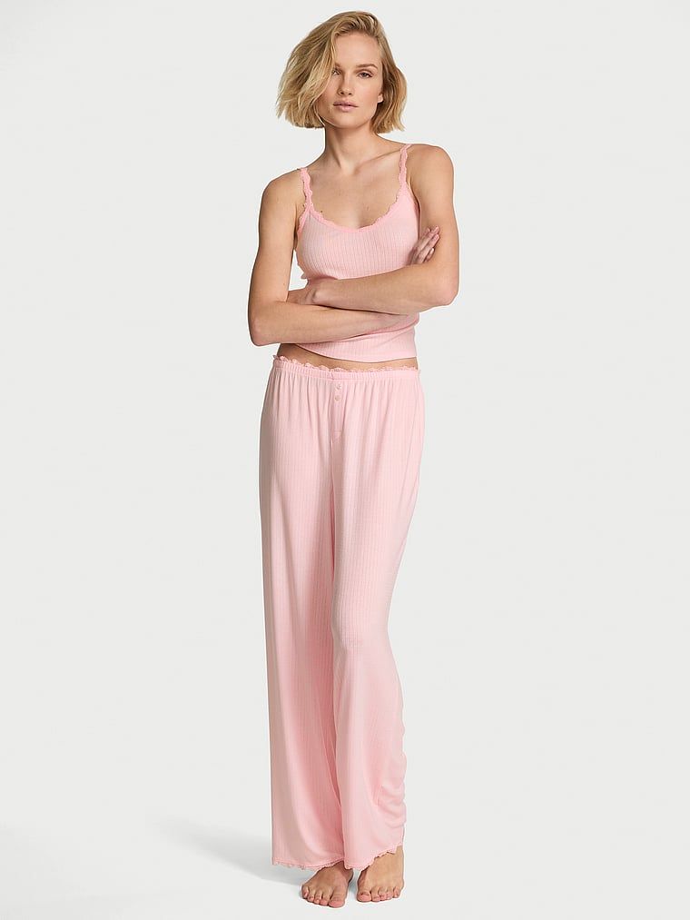 Victoria's Secret Zestaw do spania - top na ramiączkach i długie spodnie Pointelle