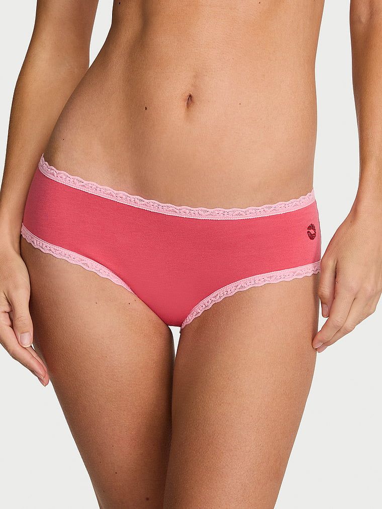 Lace Trim Majtki bawełniane z koronką na krawędziach Lace-Waist Cheeky