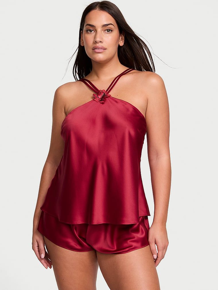 Bluzka satynowa i szorty Red Rose. Produkt ma kolor czerwony i pochodzi z kolekcji Victoria's Secret. 