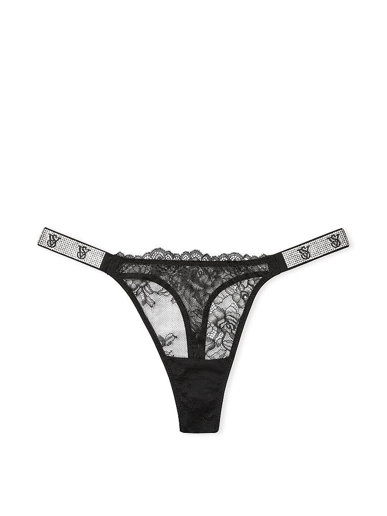 Stringi koronkowe z błyszczącymi paskami Shine Strap Rose Lace. Produkt ma kolor czarny i pochodzi z kolekcji Body by Victoria. 