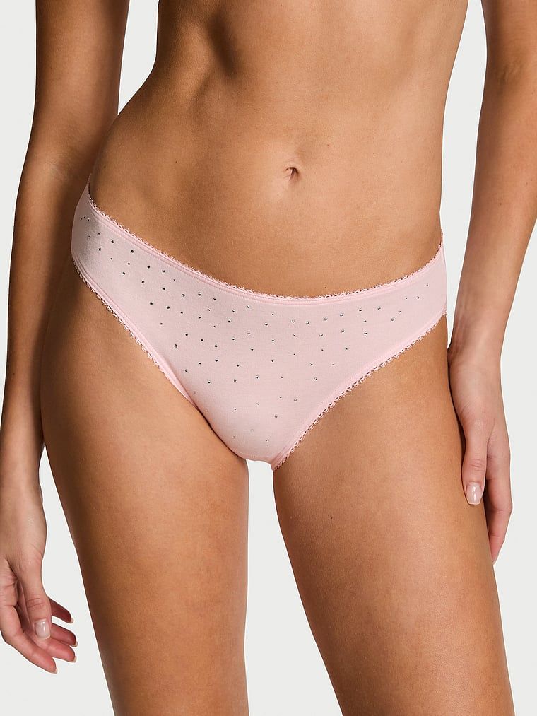 Majtki bawełniane z cekinami Sparkle Bikini. Produkt ma kolor różowy i pochodzi z kolekcji Victoria's Secret. 