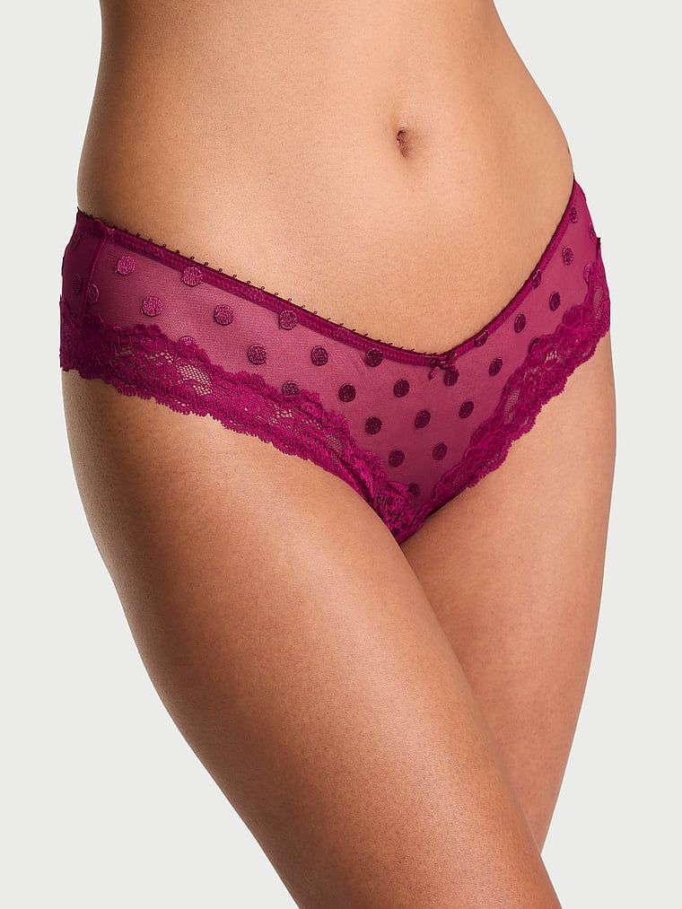 Majtki z siateczki z koronką na krawędziach Sheer Heritage Dot Cheeky. Produkt jest wzorzysty i pochodzi z kolekcji Very Sexy. 