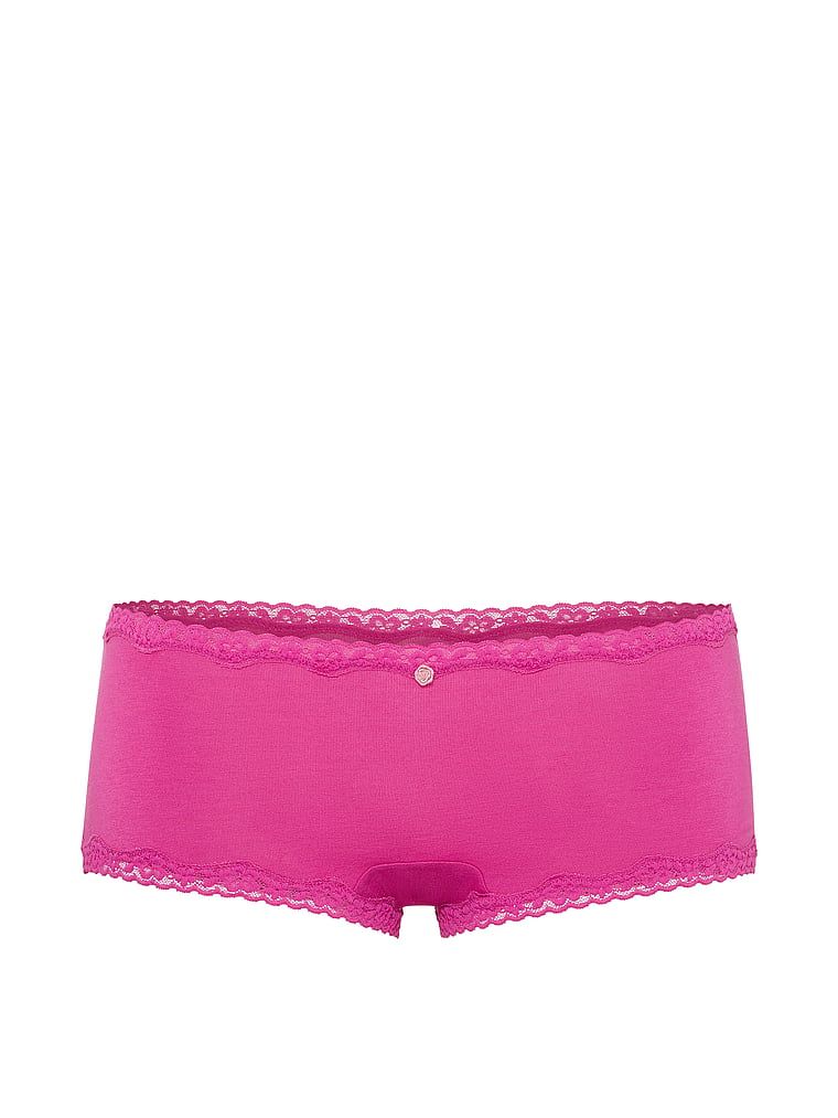 Majtki bawełniane szorty z koronką na krawędziach Lace-Trim Boyshort. Produkt ma kolor różowy i pochodzi z kolekcji Lace Trim. 