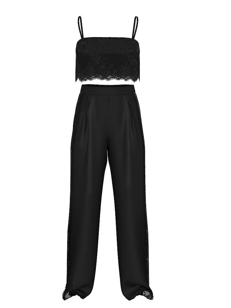 Victoria's Secret Zestaw satynowy do spania - crop top na ramiączkach i spodnie Sheer Rose