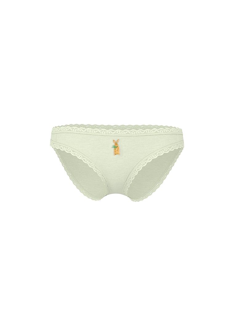 Majtki bawełniane z koronką Lace-Trim Bikini. Produkt ma kolor zielony i pochodzi z kolekcji Lace Trim. 
