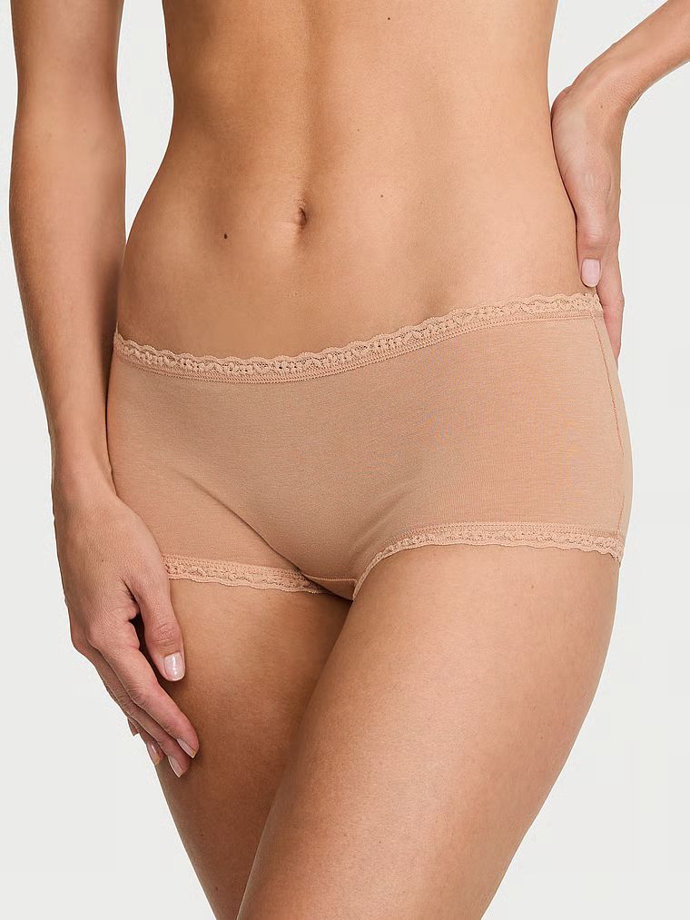 Lace Trim Majtki bawełniane szorty z koronką na krawędziach Lace-Trim Boyshort