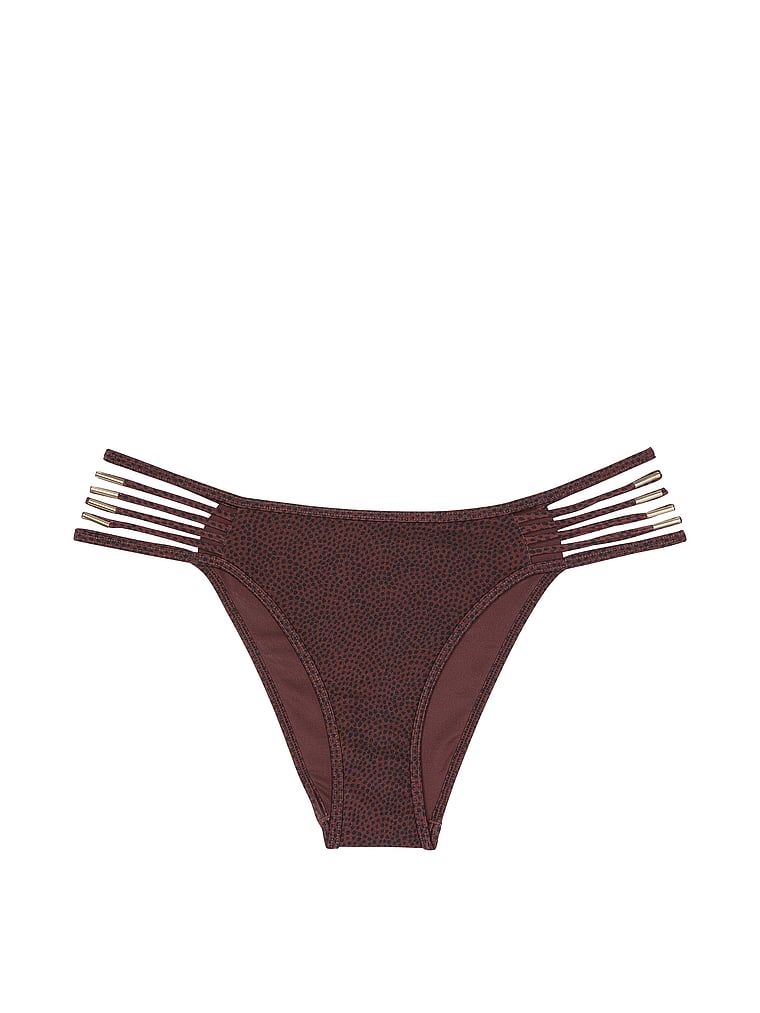 Dół od bikini VS Archives Strappy Hardware Brazilian. Produkt jest wzorzysty i pochodzi z kolekcji Victoria's Secret Swim. 