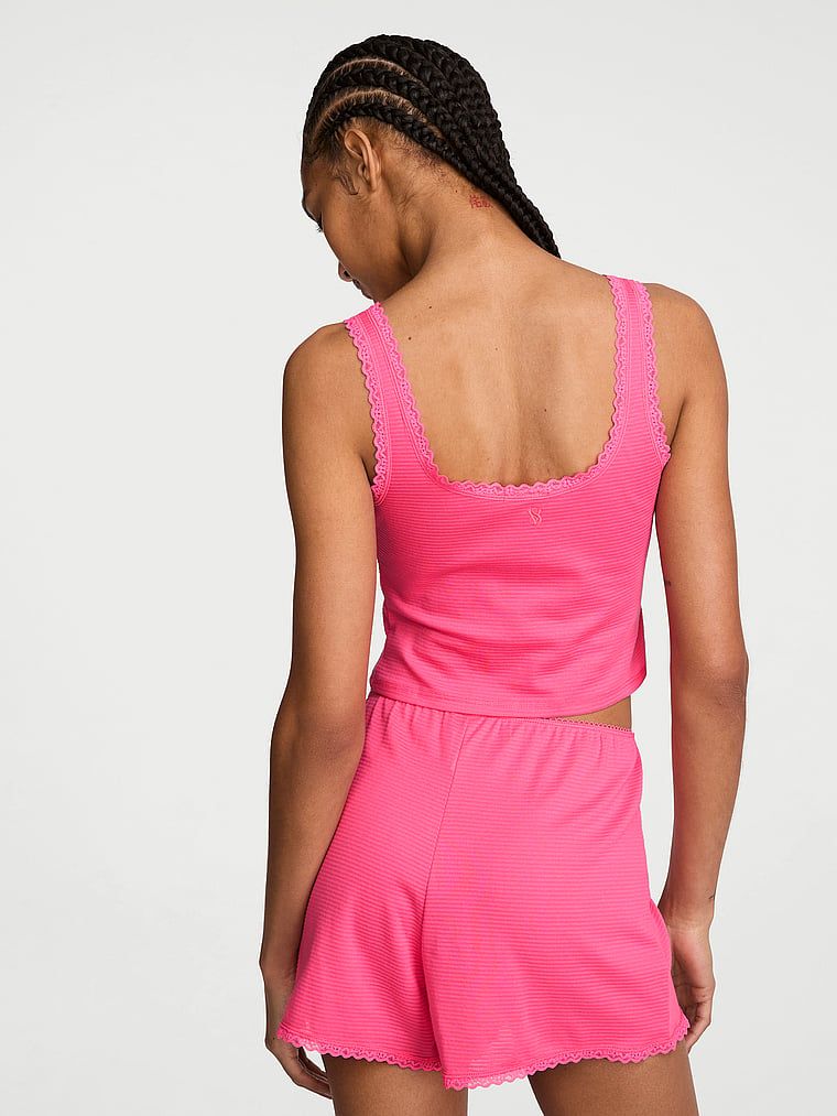 Zestaw do spania z bawełny - top i szorty Shadow Stripe. Produkt ma kolor różowy i pochodzi z kolekcji Victoria's Secret. 