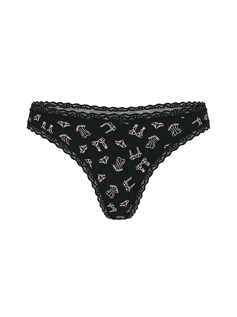 Stringi bawełniane z koronką na krawędziach Lace-Waist. Produkt jest wzorzysty i pochodzi z kolekcji Lacie. 