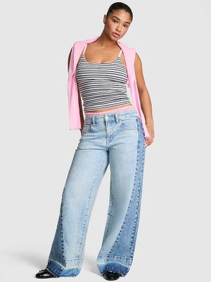 Luźne jeansy z szeroką nogawką i średnim stanem Denim by PINK