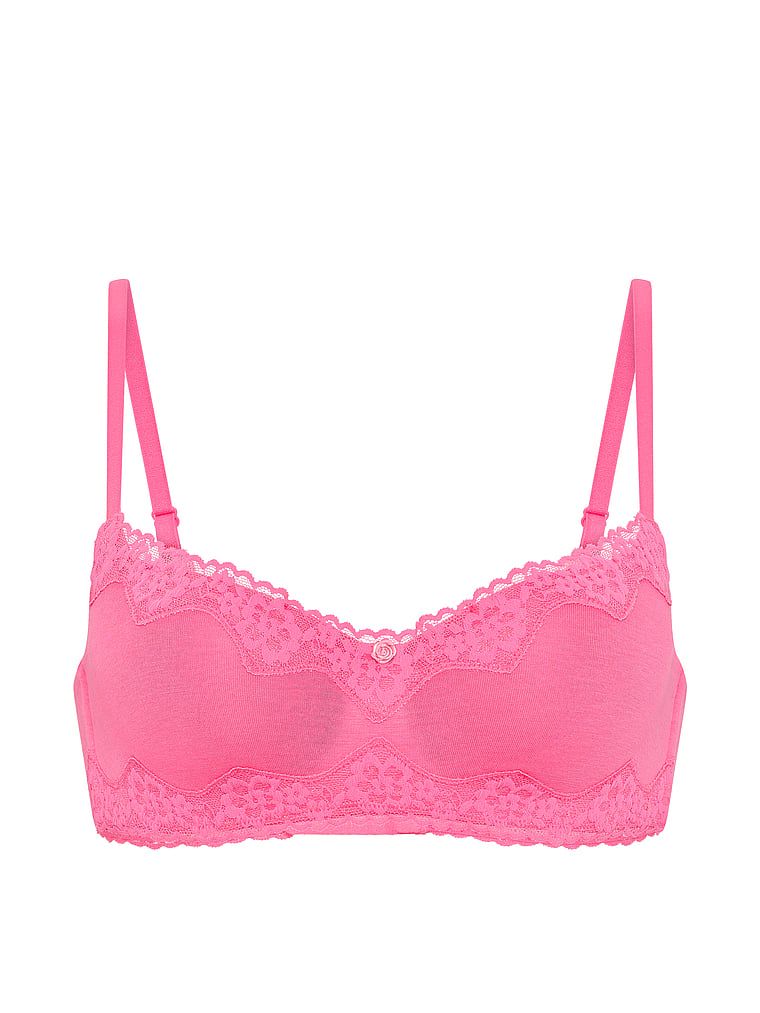 Biustonosz lekko usztywniany bawełniany Lace-Trim. Produkt ma kolor różowy i pochodzi z kolekcji T-shirt. 