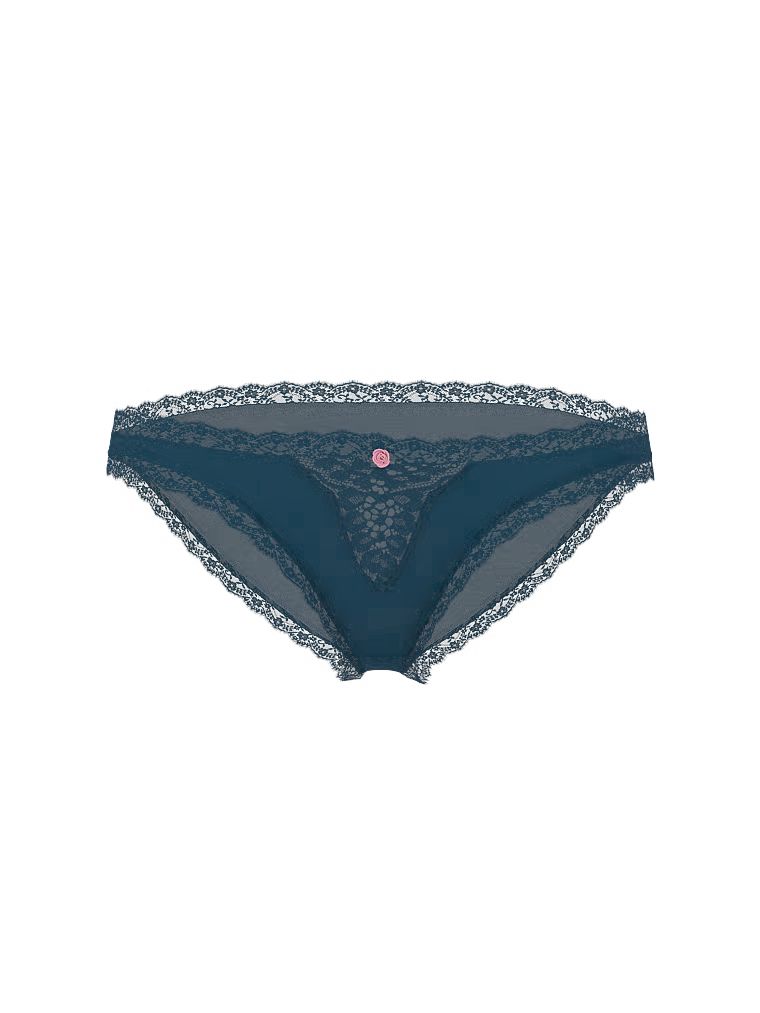 Majtki z koronką na krawędziach Lace-Trim Bikini. Produkt ma kolor niebieski i pochodzi z kolekcji Dream Angels. 