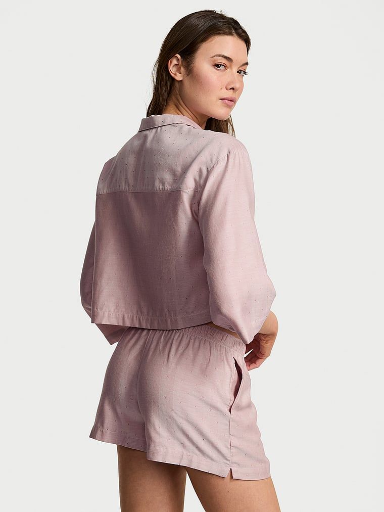 Piżama z bawełny i modalu - bluzka i szorty Flyaway. Produkt ma kolor różowy i pochodzi z kolekcji Victoria's Secret. 