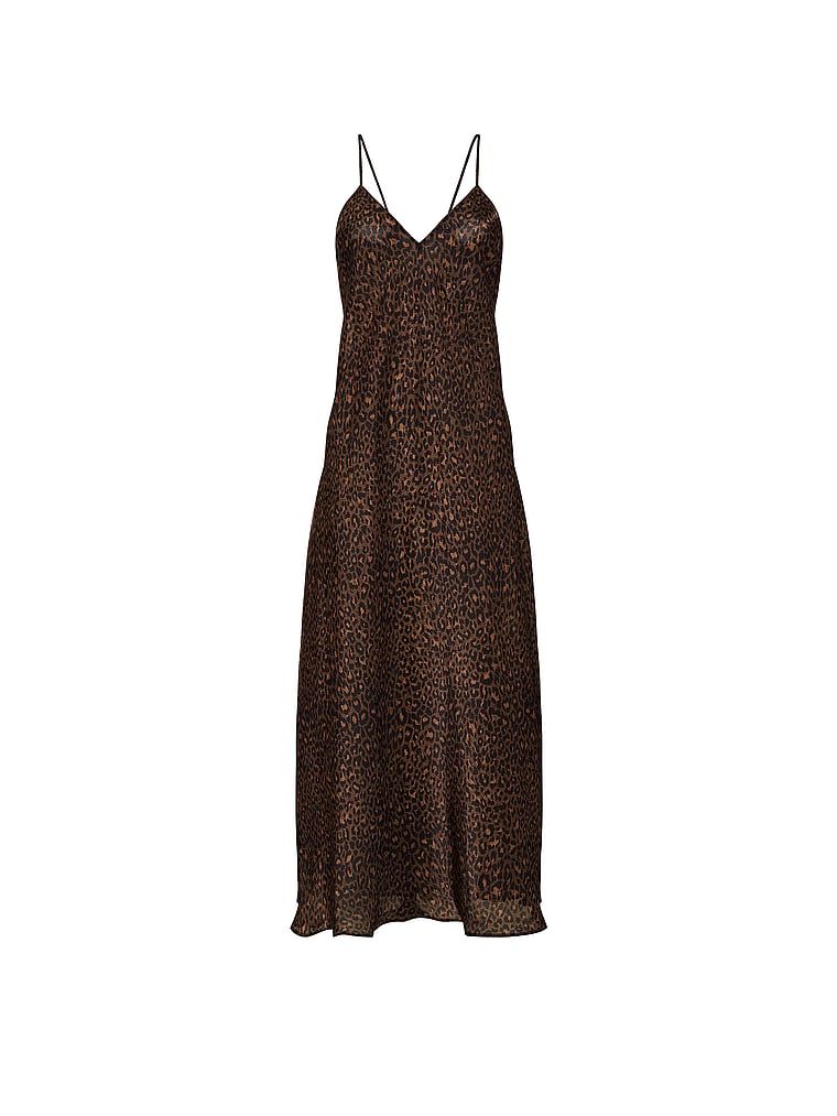 Sukienka satynowa długa prześwitująca Luxe Sheer Slip. Produkt jest wzorzysty i pochodzi z kolekcji Victoria's Secret. 