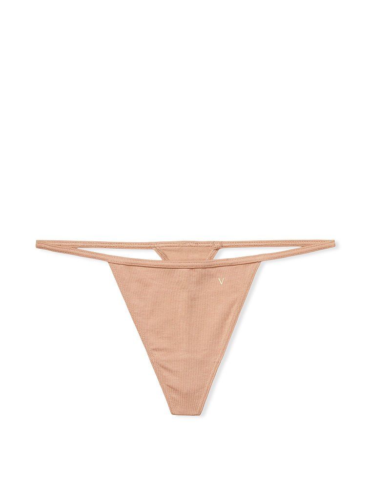 Stringi bawełniane Stretch Cotton. Produkt ma kolor beżowy i pochodzi z kolekcji Victoria's Secret. 