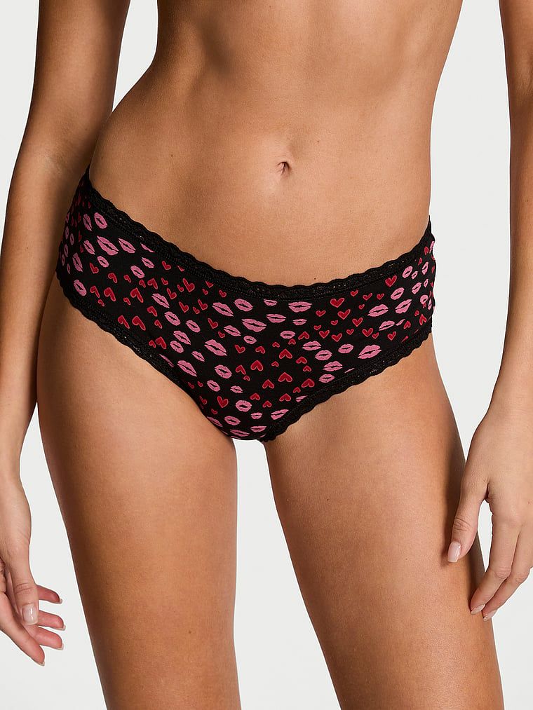 Majtki bawełniane z koronką na krawędziach Lace-Waist Cheeky. Produkt jest wzorzysty i pochodzi z kolekcji Lace Trim. 