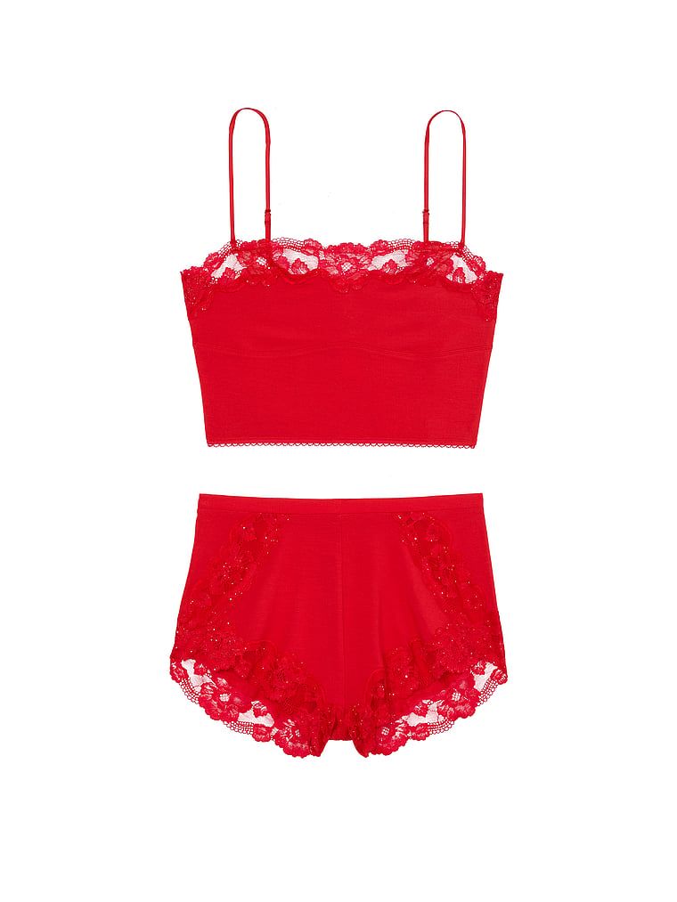 Zestaw z modalu z koronką do spania Cami Set. Produkt ma kolor czerwony i pochodzi z kolekcji Victoria's Secret. 