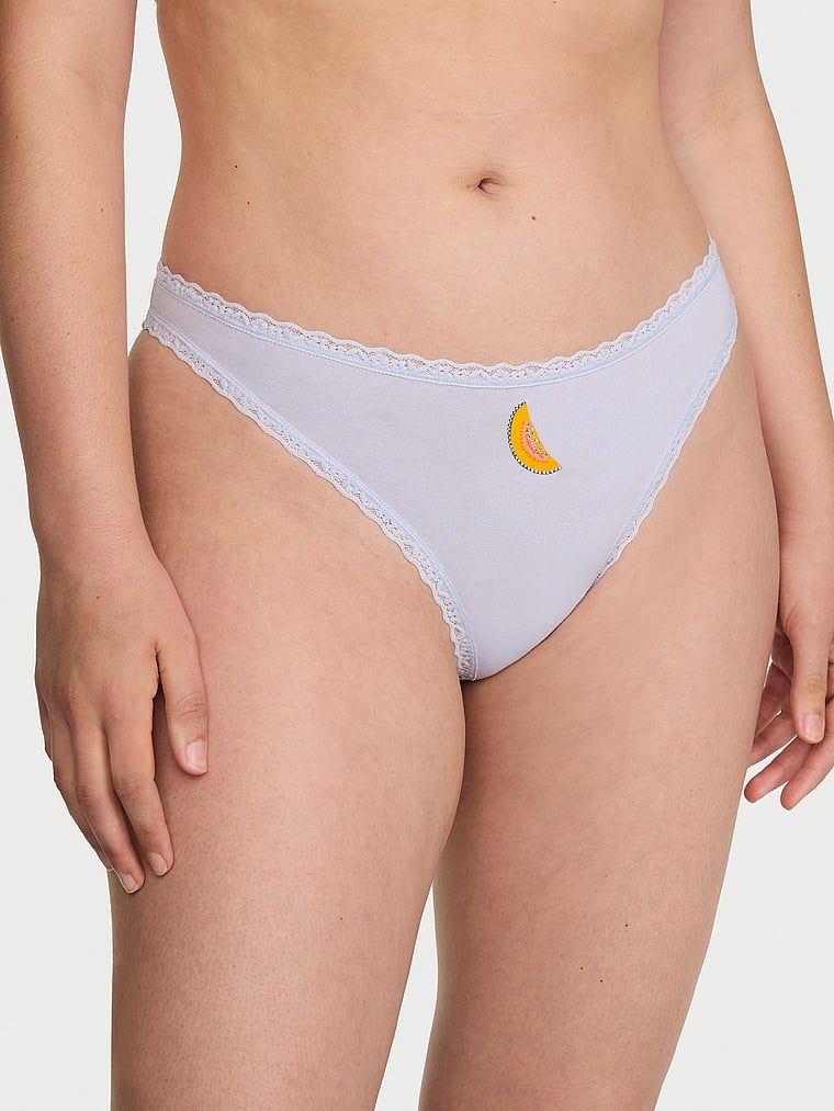 Lace Trim Stringi bawełniane z koronką na krawędziach Lace-Waist