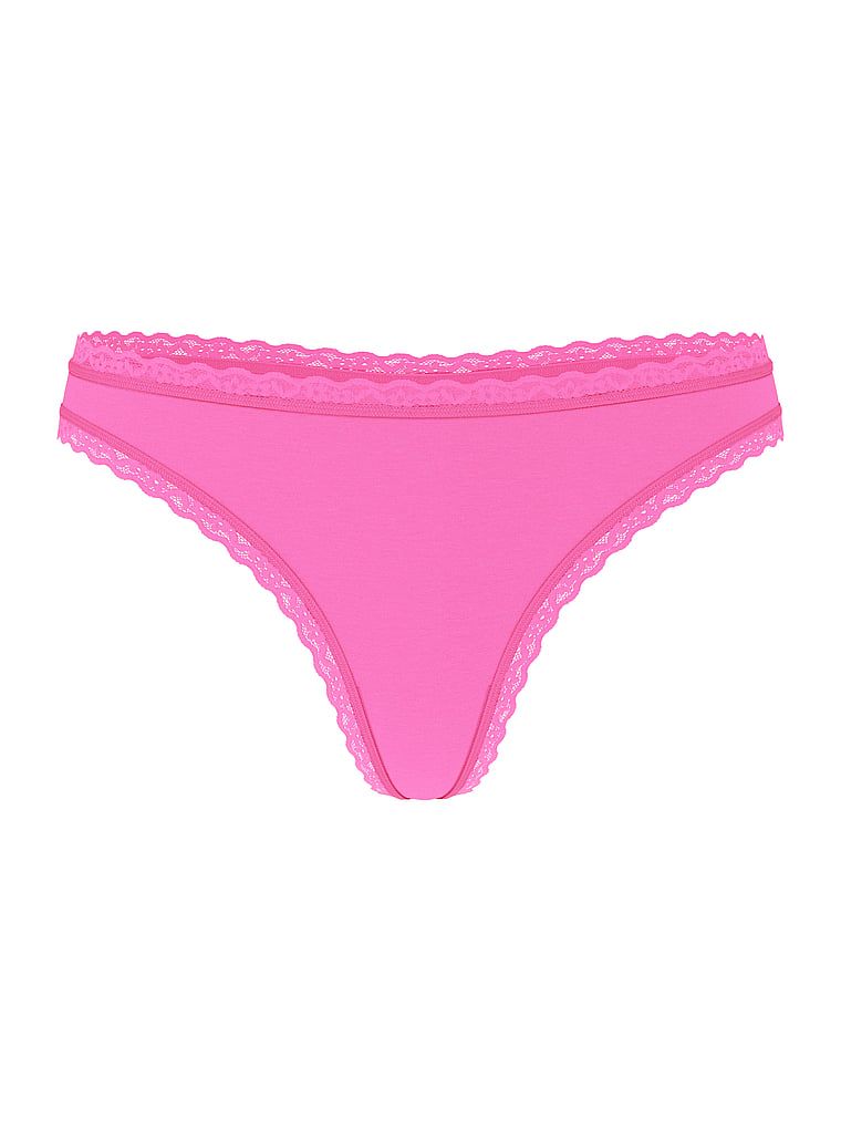 Stringi bawełniane z koronką na krawędziach Lace-Waist. Produkt ma kolor różowy i pochodzi z kolekcji Lacie. 
