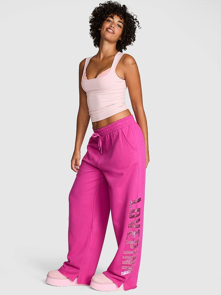 PINK Spodnie dresowe Campus Fleece z szerokimi nogawkami i rozcięciami