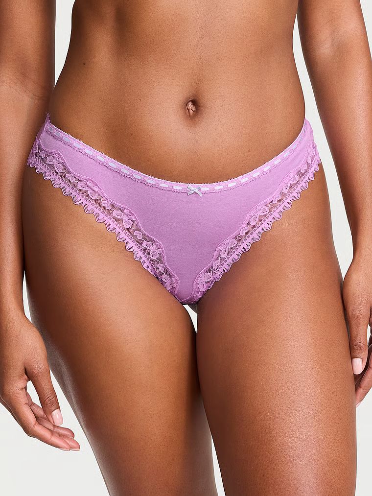 Lace Trim Stringi bawełniane Bow Lace-Trim