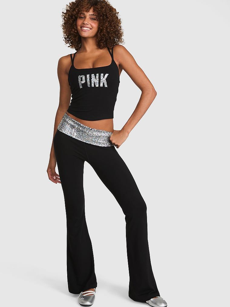 PINK Legginsy dzwony All-Day Cotton z wywijanym pasem