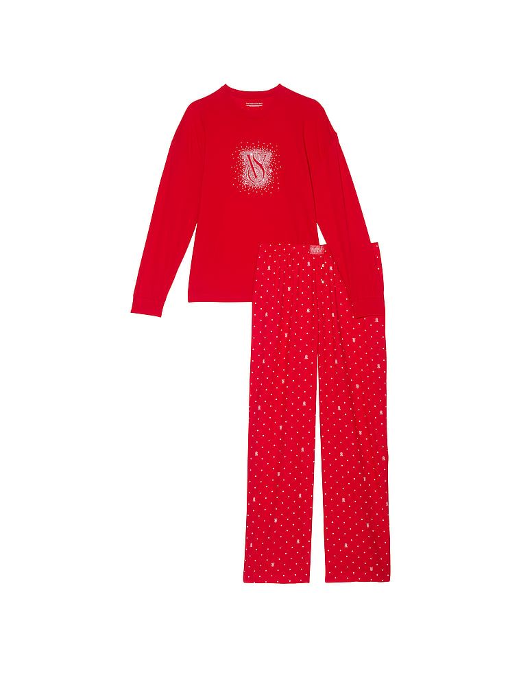 Piżama z flaneli z długimi rekawami Tee-Jama. Produkt ma kolor czerwony i pochodzi z kolekcji Victoria's Secret. 