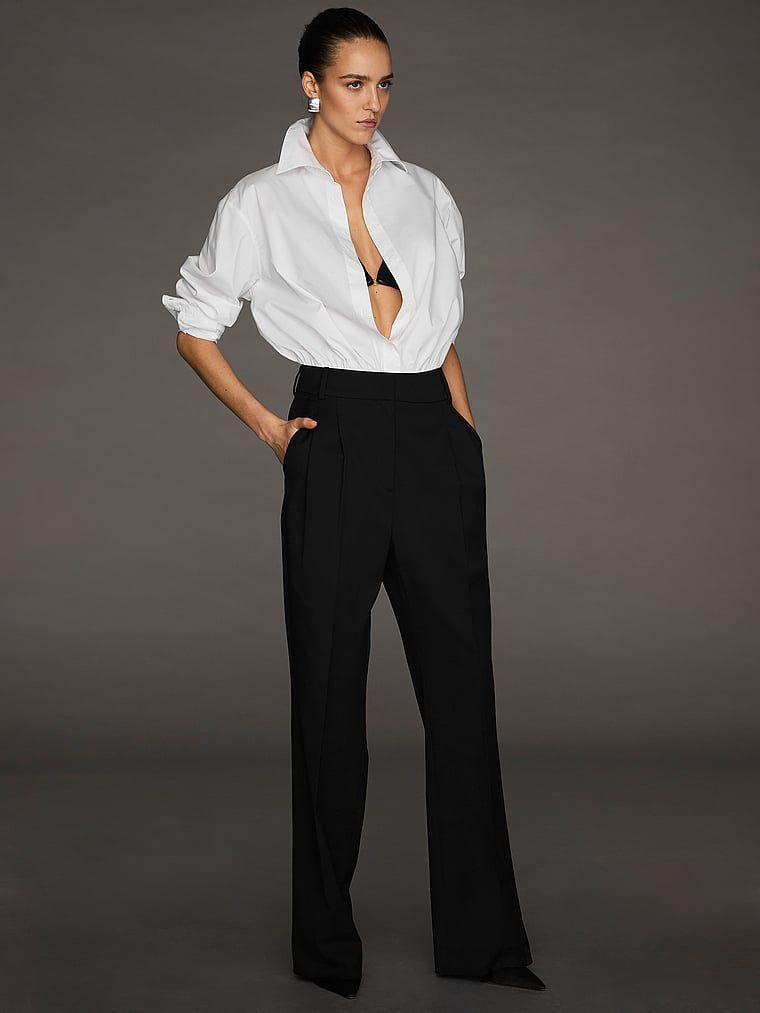 Spodnie z szerokimi nogawkami z wiskozy i wełny Atelier X Altuzarra. Produkt ma kolor czarny i pochodzi z kolekcji Atelier Victoria's Secret x Altuzarra. 
