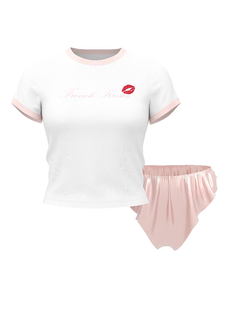 Victoria's Secret Zestaw do spania - t-shirt z modalu i satynowe szorty