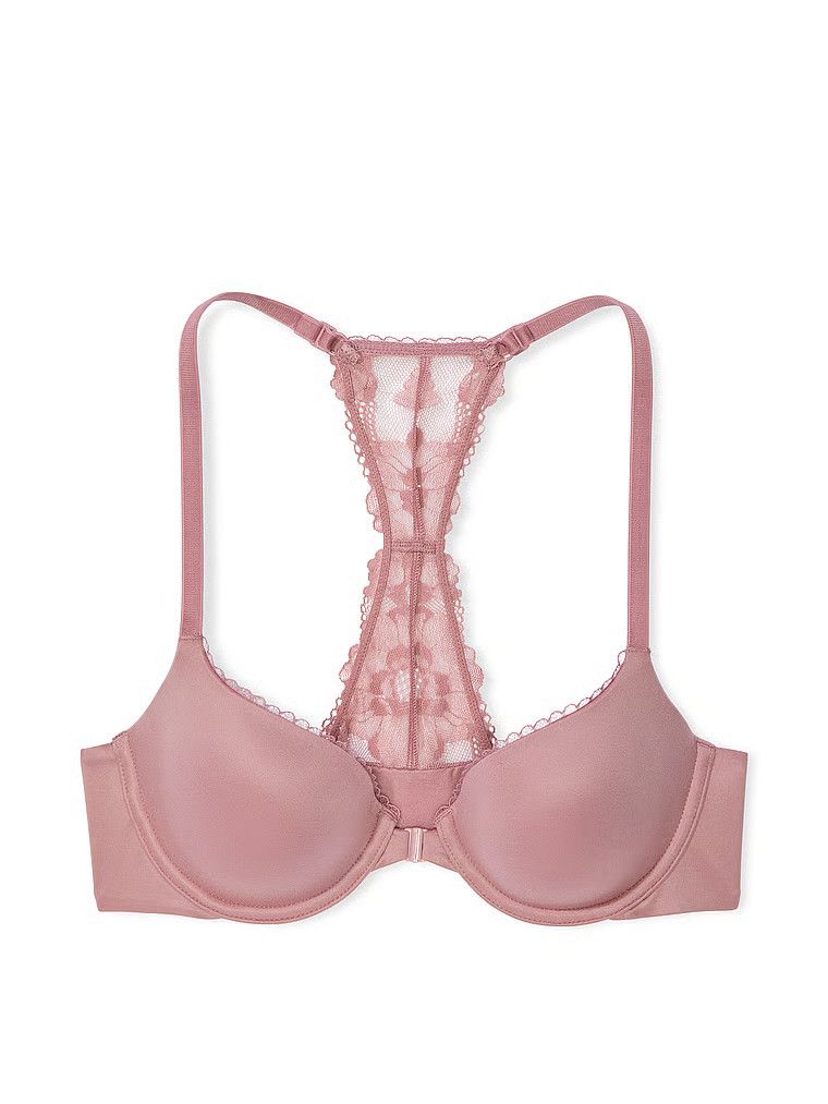 Biustonosz lekko uszytywniany zapinany z przodu z koronką na plecach Racerback Demi. Produkt ma kolor różowy i pochodzi z kolekcji Body by Victoria. 