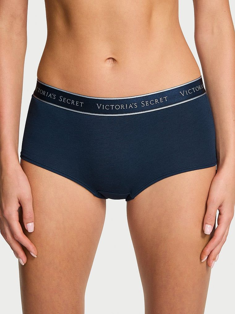 Majtki szorty bawełniane z logo w talii Boyshort. Produkt ma kolor niebieski i pochodzi z kolekcji Cotton. 