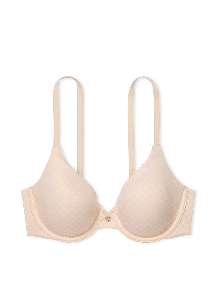 Na zdjęciu na białym tle widoczny jest biustonosz lekko usztywniany z mocno zabudowanymi miseczkami. Produkt ma kolor beżowy i pochodzi z kolekcji Body by Victoria.