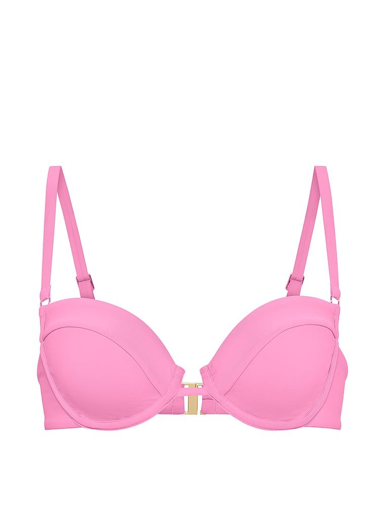 Góra od bikini nieusztywniana balkonetka. Produkt ma kolor różowy i pochodzi z kolekcji Victoria's Secret Swim. 
