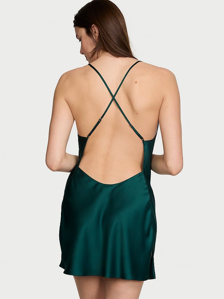 Victoria's Secret Koszulka nocna satynowa na cienkich ramiączkach odsłaniająca plecy Open-Back Slip