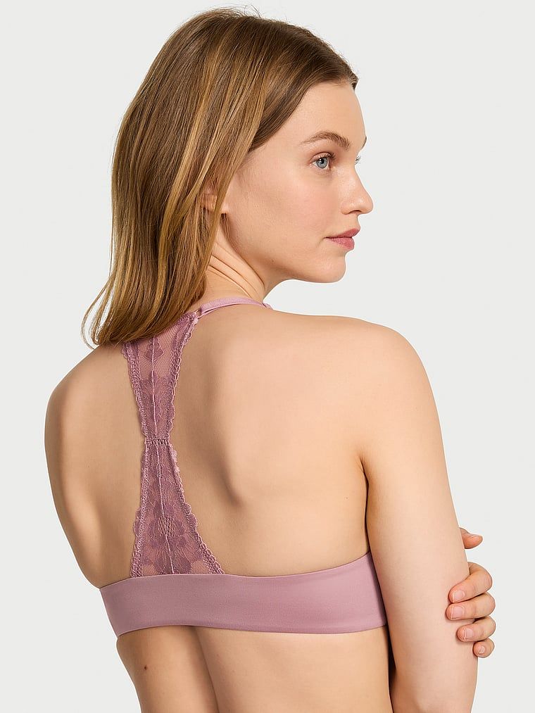 Biustonosz lekko uszytywniany zapinany z przodu z koronką na plecach Racerback Demi. Produkt ma kolor różowy i pochodzi z kolekcji Body by Victoria. 