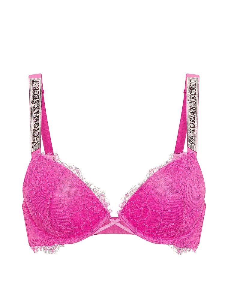 Biustonosz push-up koronkowy z błyszczącymi ramiączkami Shine Strap. Produkt ma kolor różowy i pochodzi z kolekcji Very Sexy. 
