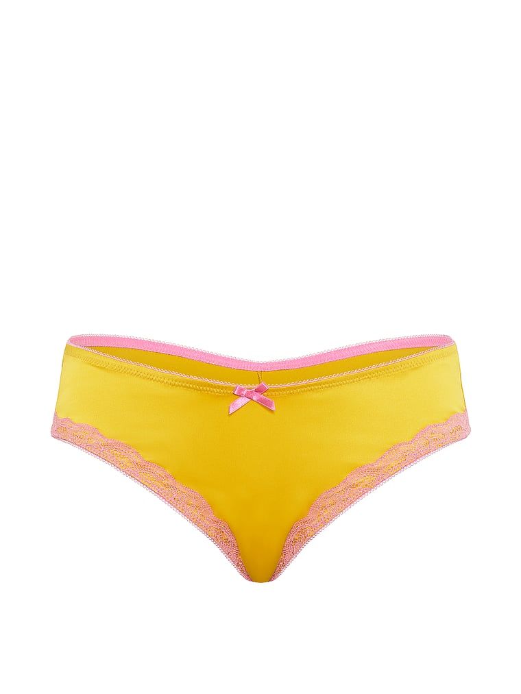 Majtki satynowe z koronką Tease Cheeky. Produkt ma kolor żółty i pochodzi z kolekcji Victoria's Secret. 